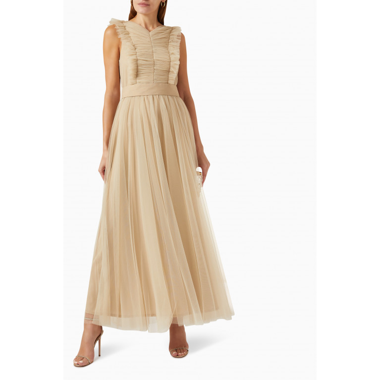 Amri - Frilled Gown in Tulle Neutral