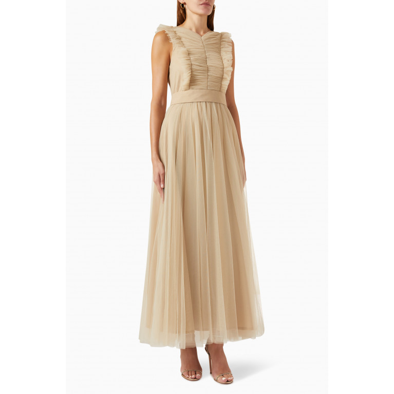 Amri - Frilled Gown in Tulle Neutral