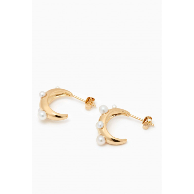 Ragbag - Moon Pearl Hoop Earrings in 18kt Gold-plated Brass
