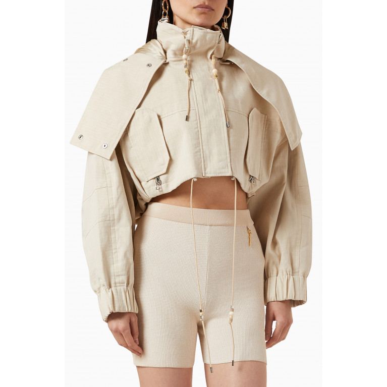 Jacquemus - Raphia Cropped Beaded Parka in Cotton-linen