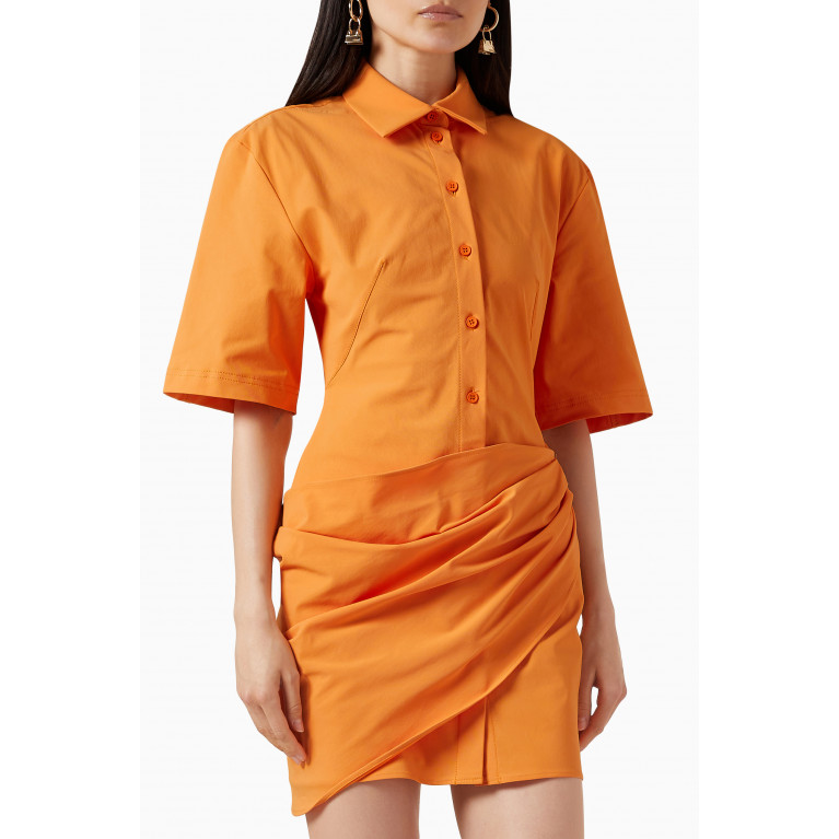 Jacquemus - La Robe Camisa Mini Shirt Dress in Twill Orange