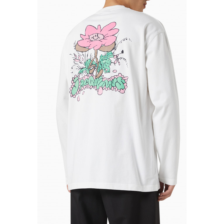 Jacquemus - Graphic Logo Print Long Sleeved T-Shirt in Cotton White