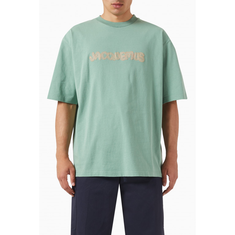 Jacquemus - Raphia logo T-shirt in Cotton Jersey Green