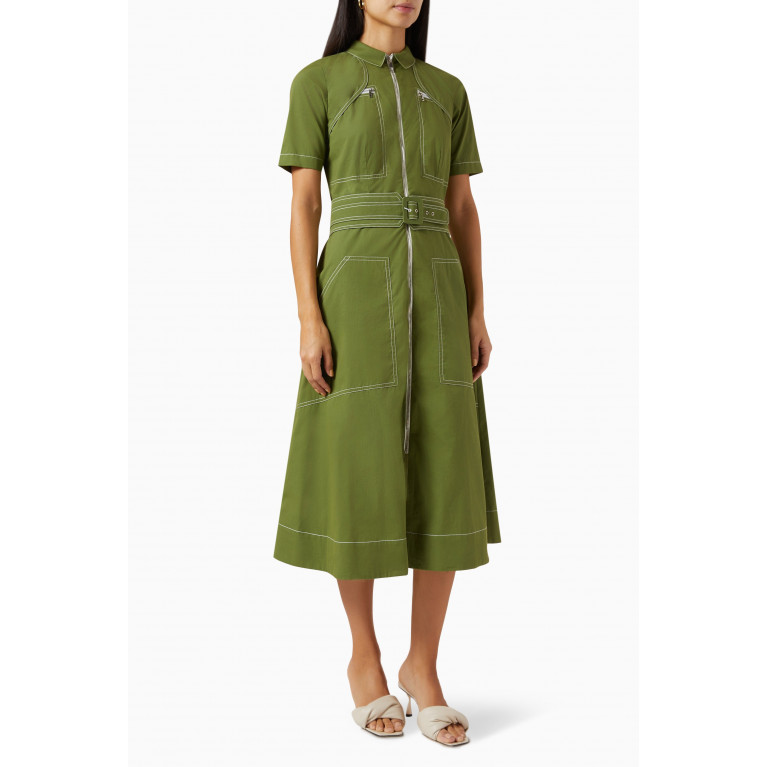 Notebook - Harper Midi Shirt Dress in Cotton Twill Green