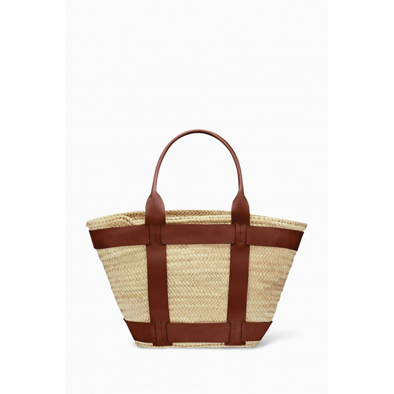 Demellier - Maxi Santorini Bag in Raffia & Leather Brown