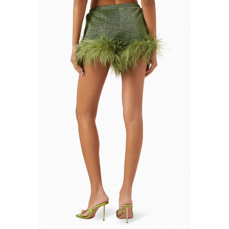 Oséree - Lumiere Plumage Shorts in Lurex Green