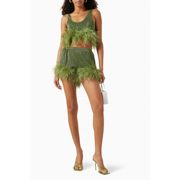 Oséree - Lumiere Plumage Shorts in Lurex Green