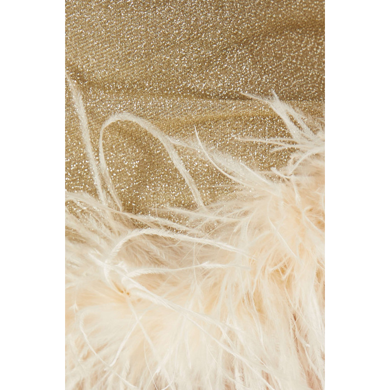 Oséree - Lumière Plumage Feather-trimmed Mini Dress in Lurex-blend Gold