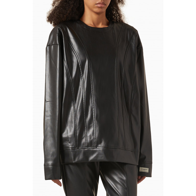 The Giving Movement - Pleather Panelled Sweatshirt in PLEATHER© Black