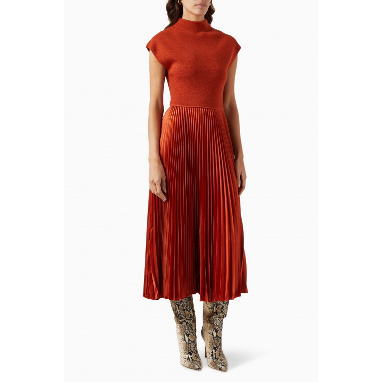 Polo Ralph Lauren - Wonda Pleated Midi Dress in Satin & Cashmere-blend