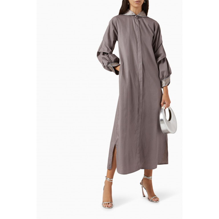 Hashimi - Embellished Shirt Dress in Cotton Grey