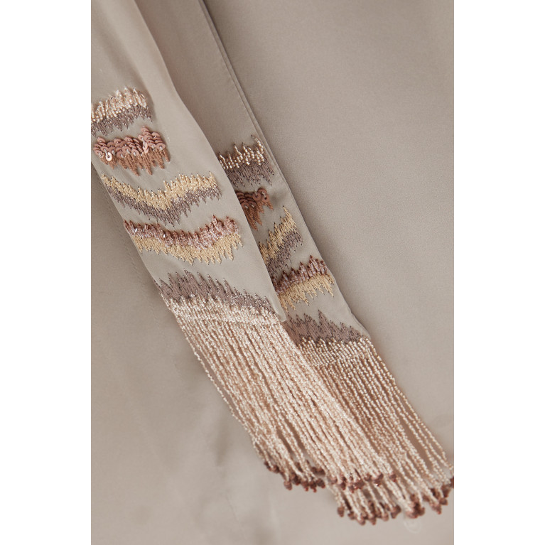 Hashimi - Embellished Tie-front Kaftan in Silk-satin