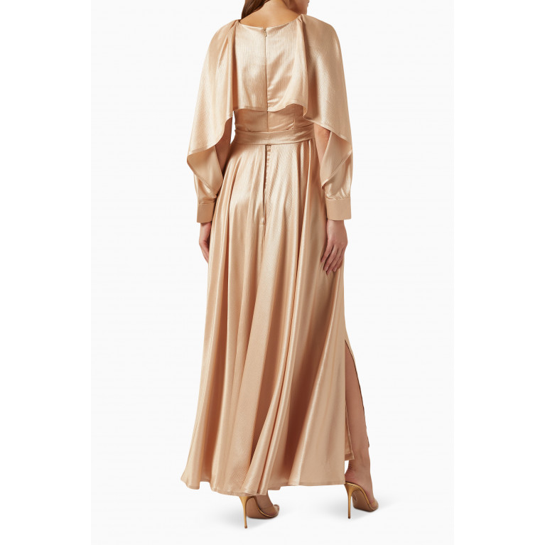 NASS - Cape Sleeves Maxi Dress in Satin Gold