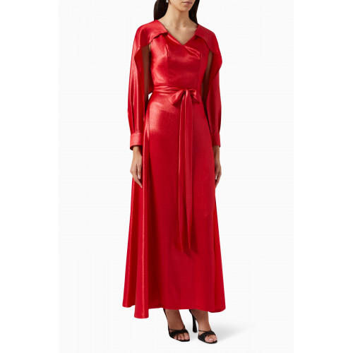 NASS - Cape Sleeves Maxi Dress in Satin Red