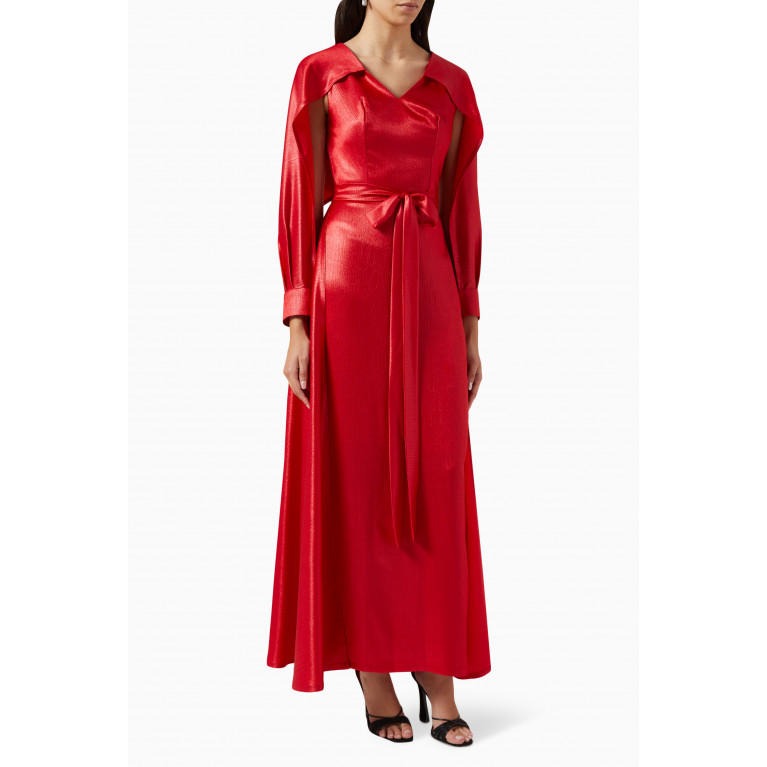 NASS - Cape Sleeves Maxi Dress in Satin Red