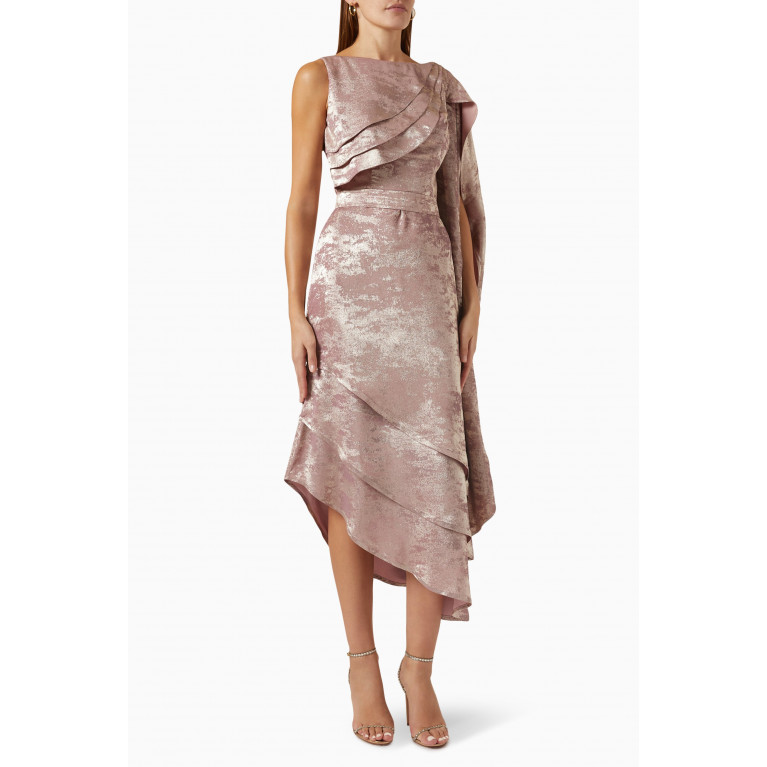 NASS - Cape Sleeve Midi Dress in Satin Pink