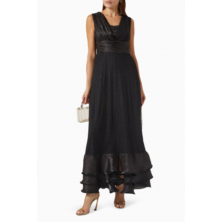 NASS - Ruffled & Ruched Maxi Dress in Crepe Black