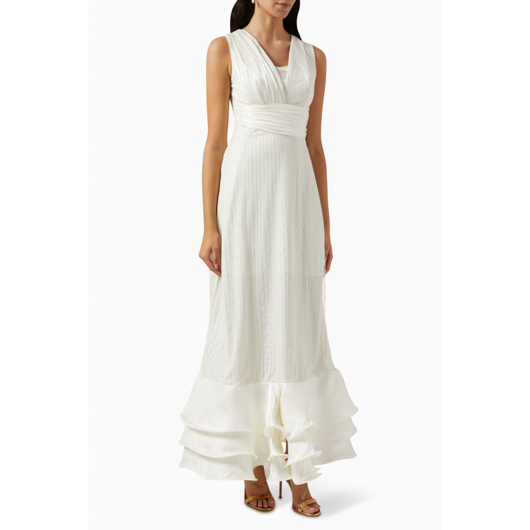 NASS - Ruffled & Ruched Maxi Dress in Crepe Neutral