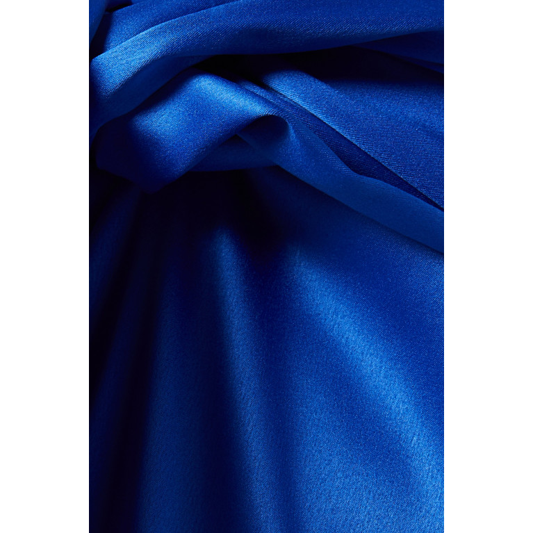 Roua AlMawally - Draped Off-shoulder Maxi Dress in Satin Blue