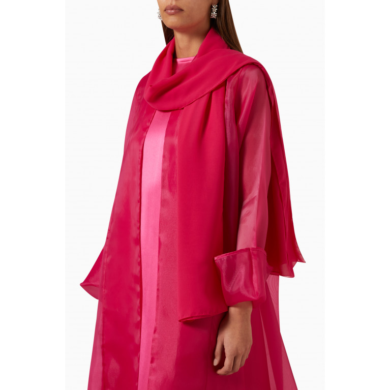 Roua AlMawally - Abaya Set in Organza & Satin Pink