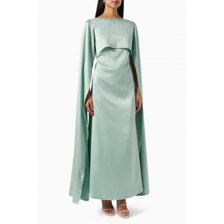 Roua AlMawally - Two-piece Cape Maxi Dress in Crepe Green