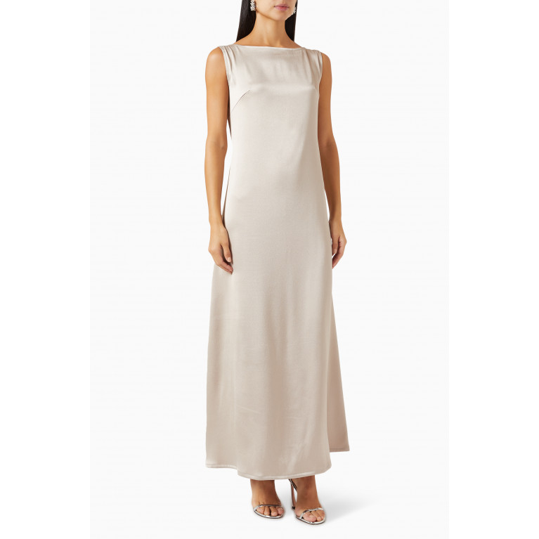 Roua AlMawally - Two-piece Cape Maxi Dress in Crepe Neutral