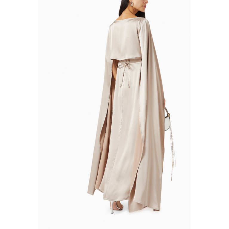 Roua AlMawally - Two-piece Cape Maxi Dress in Crepe Neutral