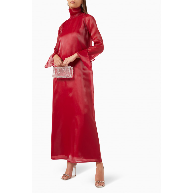 Roua AlMawally - Cape Dress in Satin & Organza Red