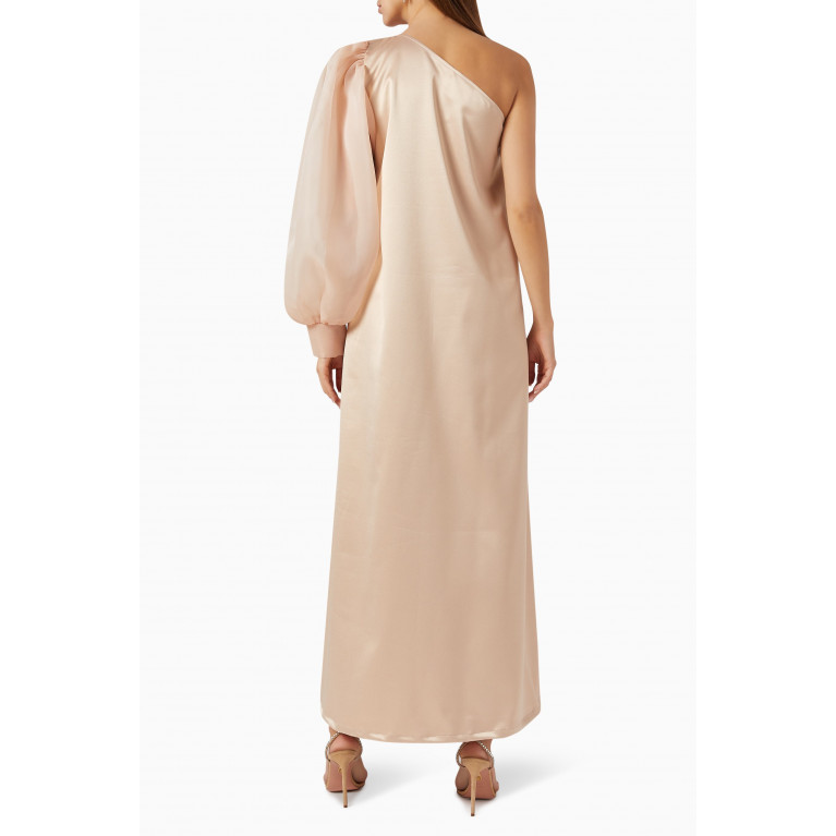 Roua AlMawally - One-shoulder Dress in Satin & Organza Neutral