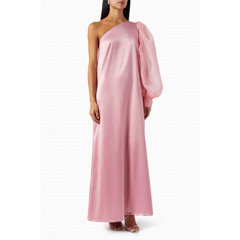 Roua AlMawally - One-shoulder Dress in Satin & Organza Pink