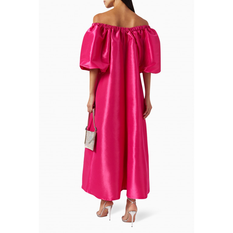 Roua AlMawally - Off-shoulder Maxi Dress in Raw Silk Pink