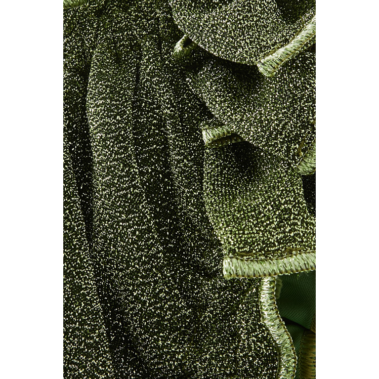 Oséree - Ruffled Metallic Bikini Briefs in Polyamide-blend Green