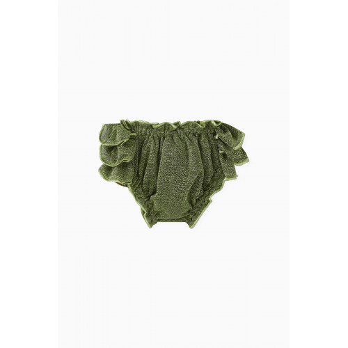 Oséree - Ruffled Metallic Bikini Briefs in Polyamide-blend Green