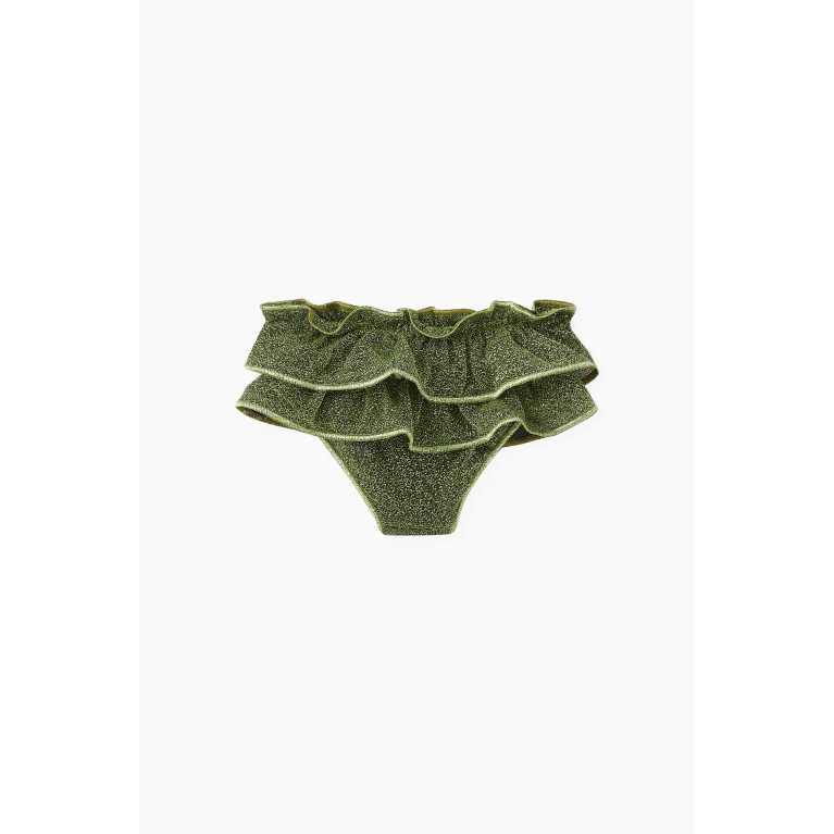 Oséree - Ruffled Metallic Bikini Brief in Polyamide-blend Green