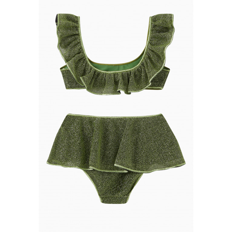 Oséree - Ruffled Glitter Two-piece Bikini Set in Polyamide-blend Green