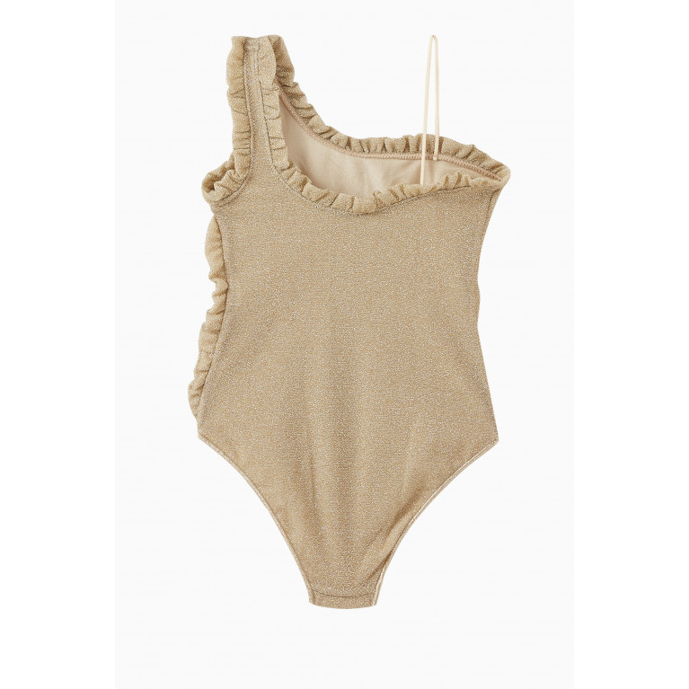 Oséree - Metallic Ruffled One-piece Swimsuit in Polyamide-blend Silver