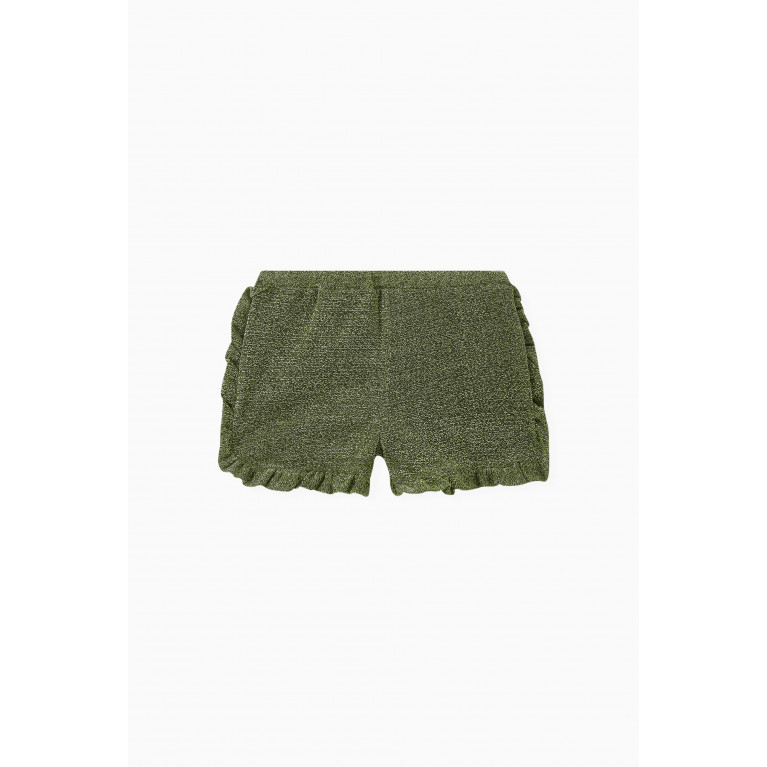 Oséree - Metallic Frilled Shorts in Polyamide-blend Green