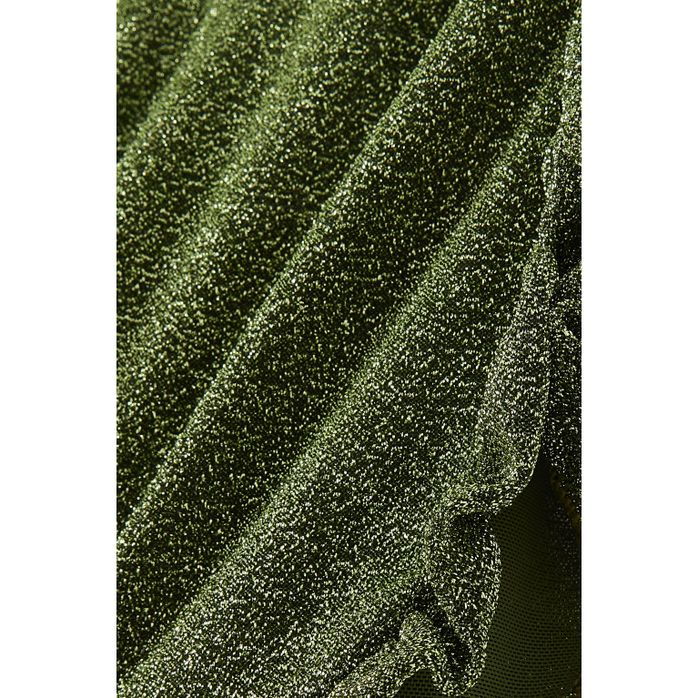Oséree - Metallic Frilled Shorts in Polyamide-blend Green