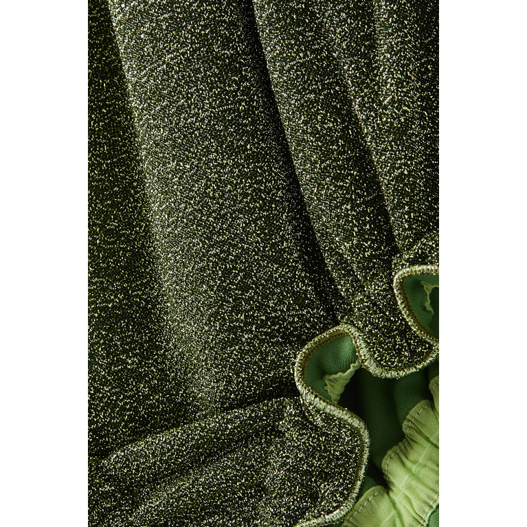 Oséree - Metallic Ruffled Bodysuit in Polyamide-blend Green