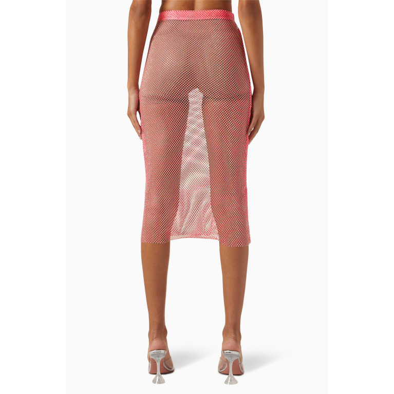 Leslie Amon - Embellished Midi Skirt in Stretch Nylon Pink