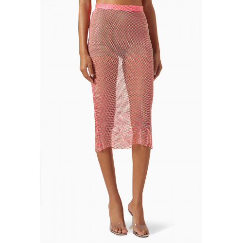 Leslie Amon - Embellished Midi Skirt in Stretch Nylon Pink