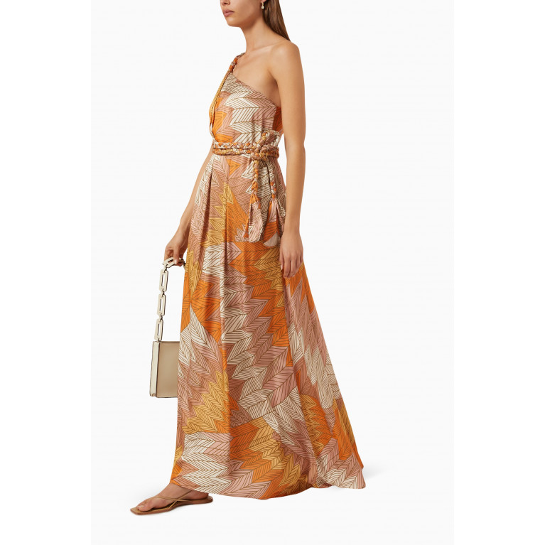 Dahlia Bianca - Helen Printed One-shoulder Maxi Dress in Viscose