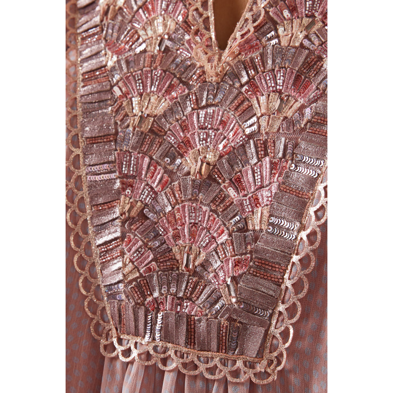 Pankaj & Nidhi - Aureo Embroidered Puff-sleeved Maxi Dress in Chiffon Pink