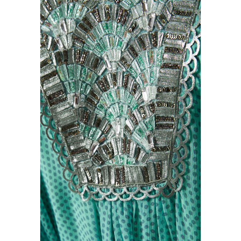 Pankaj & Nidhi - Aureo Embroidered Puff-sleeved Maxi Dress in Chiffon Blue