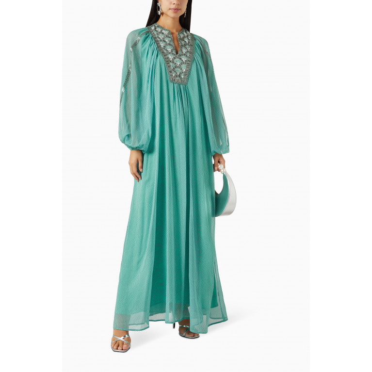 Pankaj & Nidhi - Aureo Embroidered Puff-sleeved Maxi Dress in Chiffon Blue