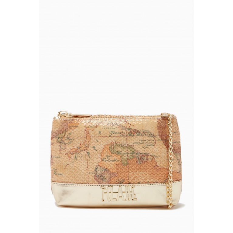 Alviero Martini - World Map Print Chain Shoulder Bag in Canvas
