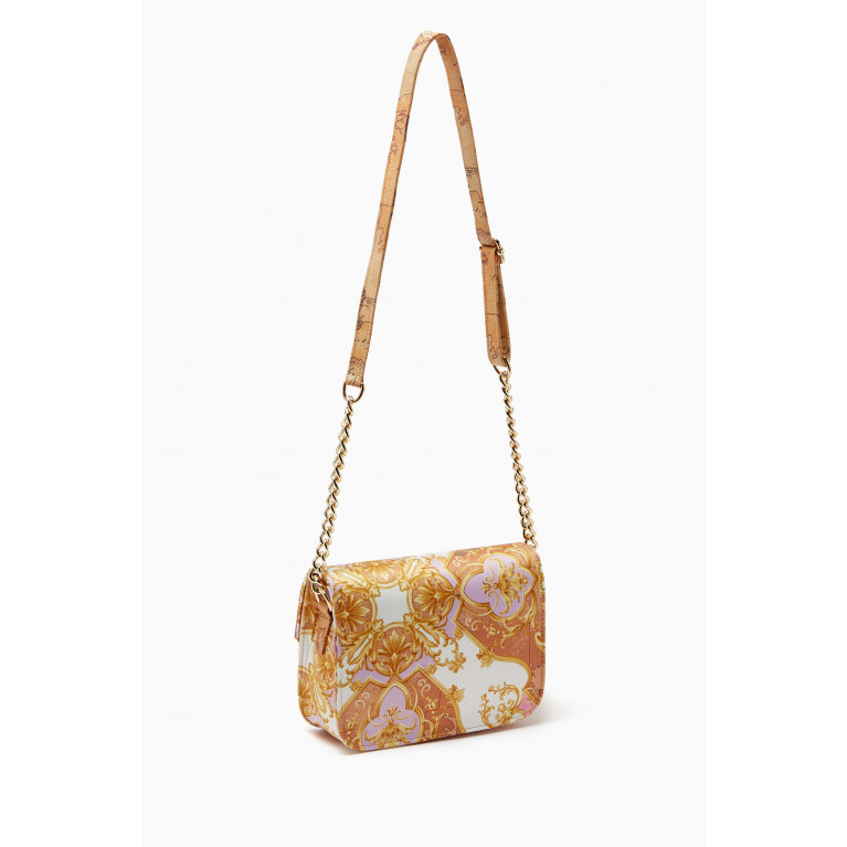 Alviero Martini - World Map Print Shoulder Bag in Smooth Canvas