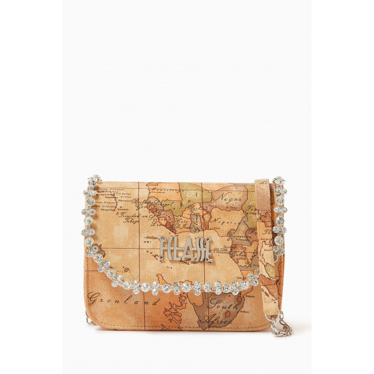 Alviero Martini - Embellished World Map Print Shoulder Bag in Canvas