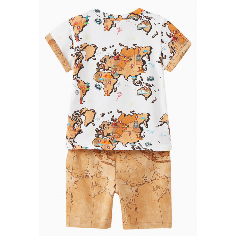 Alviero Martini - Geo Map Print T-Shirt & Shorts Set in Cotton Stretch