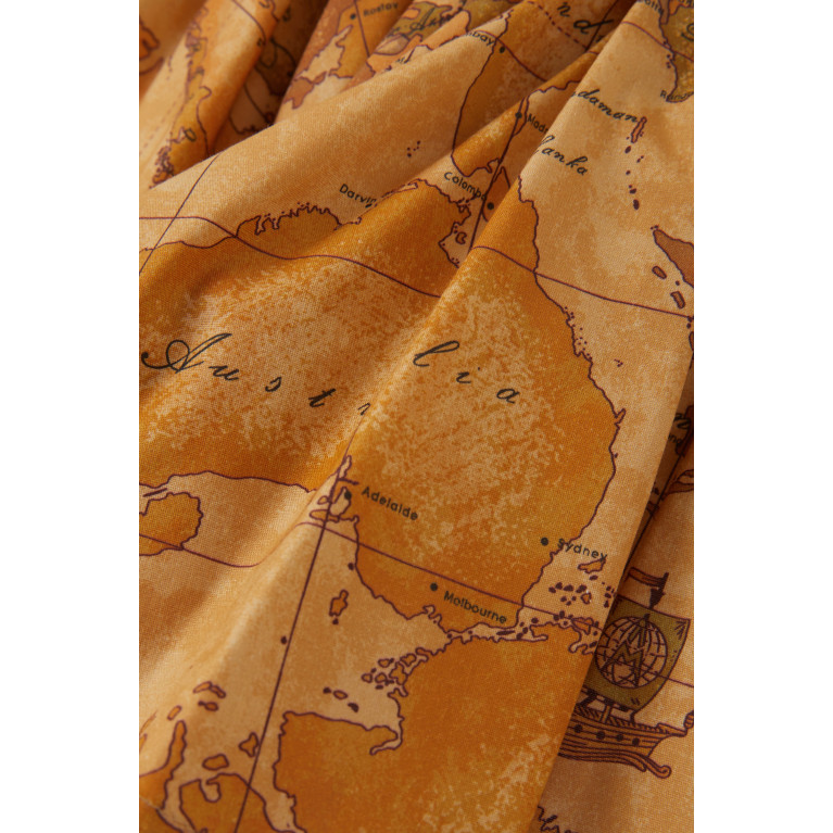 Alviero Martini - Geo Map Print Pleated Skirt in Cotton Stretch